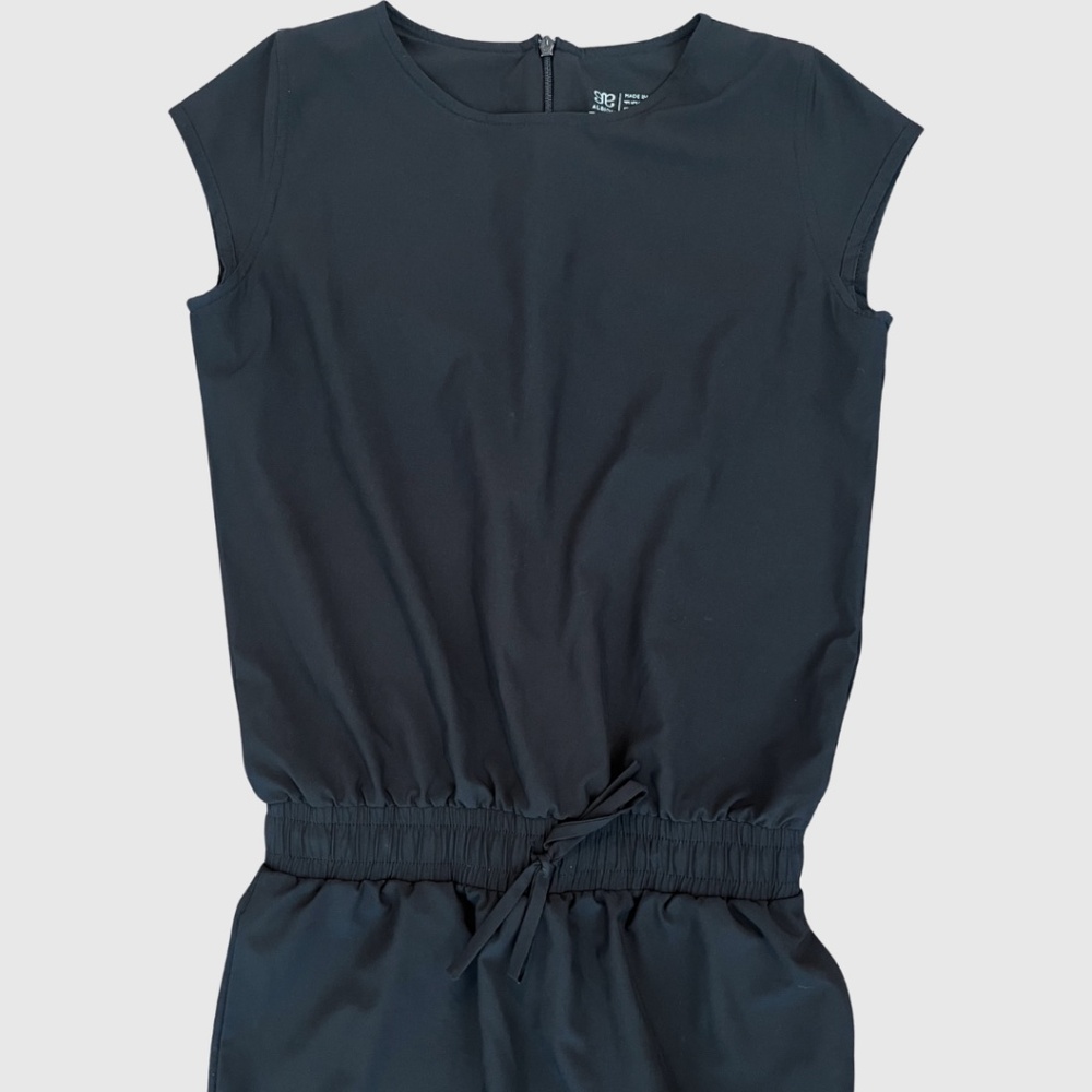 Albion Fit Going Places Dress in Black XS Drawstring Waist with Zipper Detail